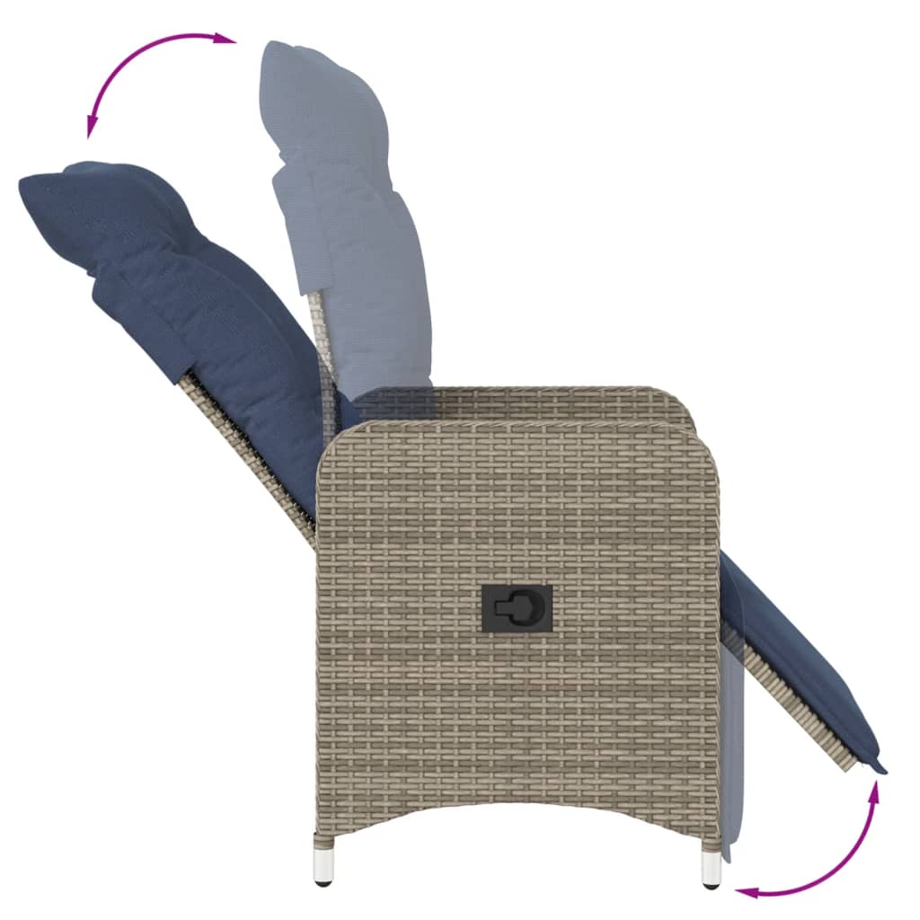 Reclining Garden Chair with Cushions Grey Poly Rattan